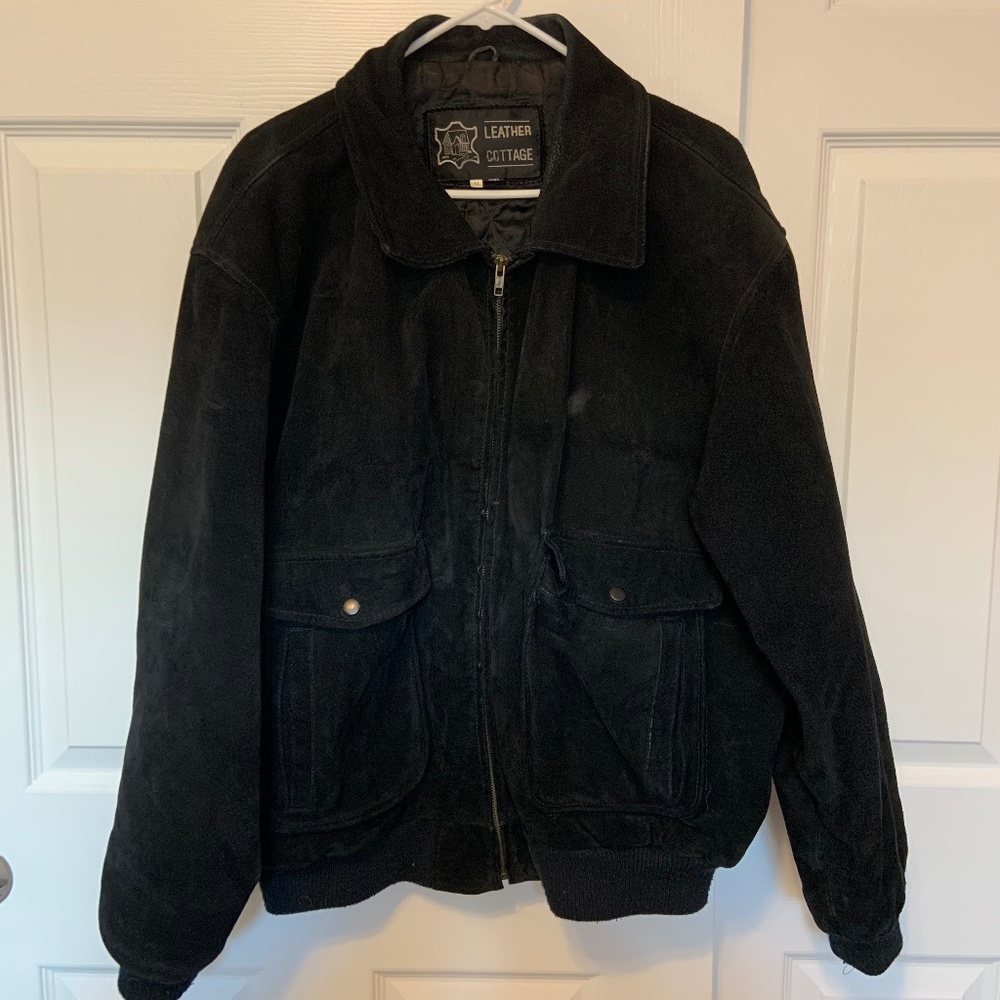 Vintage Leather Cottage Motorcycle Bomber Style Jacket Black Size XL